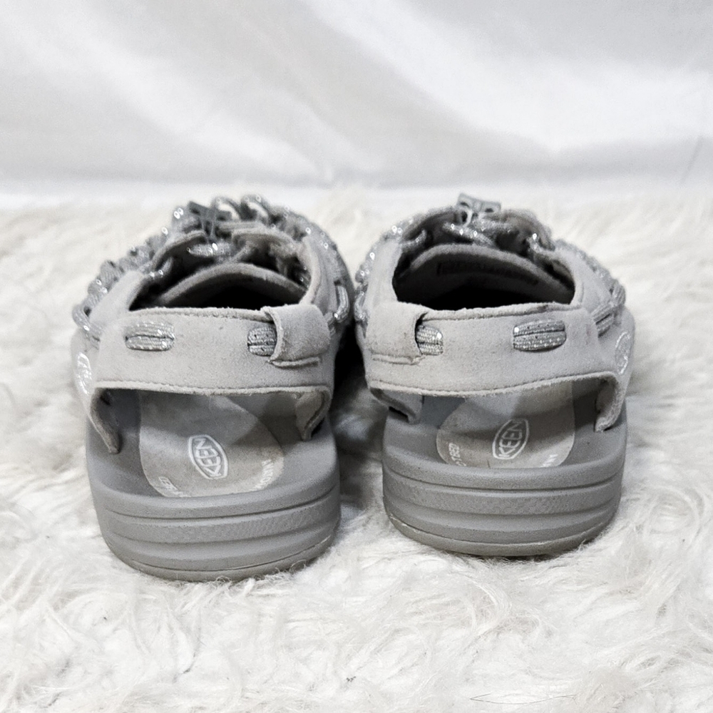 Keen Uneek Two Cord Sandals Silver Gray Metallic Hiking Gorpcore Drawstring - Picture 5 of 7